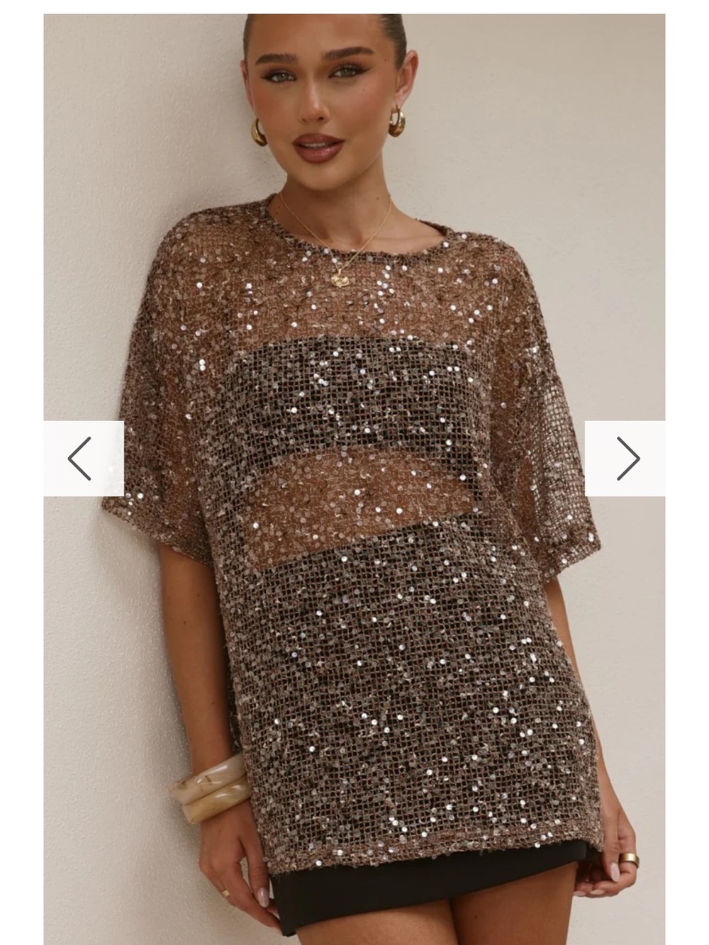 Sequin Mesh Mini Dress in Bronze